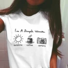 Женская футболка с коротким рукавом I'm A Simple Women Sunshine Coffee and Camera, женская футболка с круглым вырезом, футболка со слоганом в эстетике гранж, футболки, топы