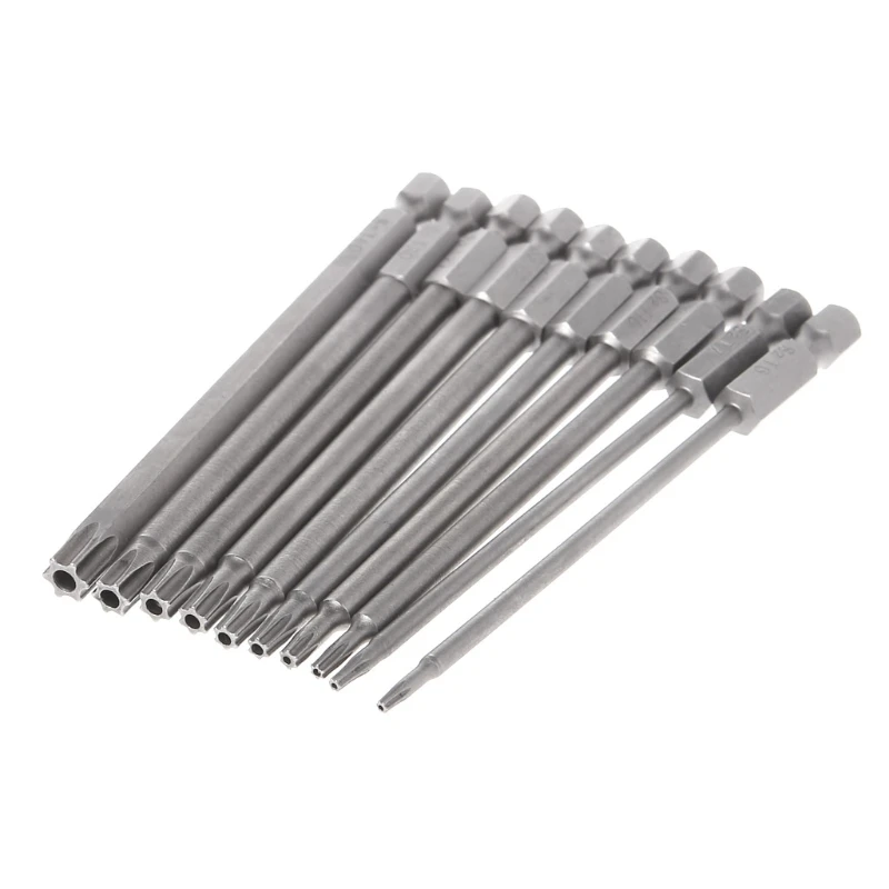 

10Pcs/Set 100mm 1/4Inch Hex Shank Magnetic Head Torx Screwdriver Bits Set T5-T40