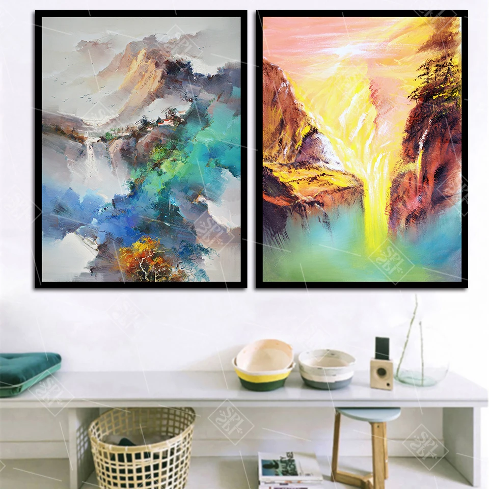 

Abstract Canvas Oil Painting Watercolor Mountain Landscape Posters and Prints Modern Home Decoration Wall Art Picture No Framed