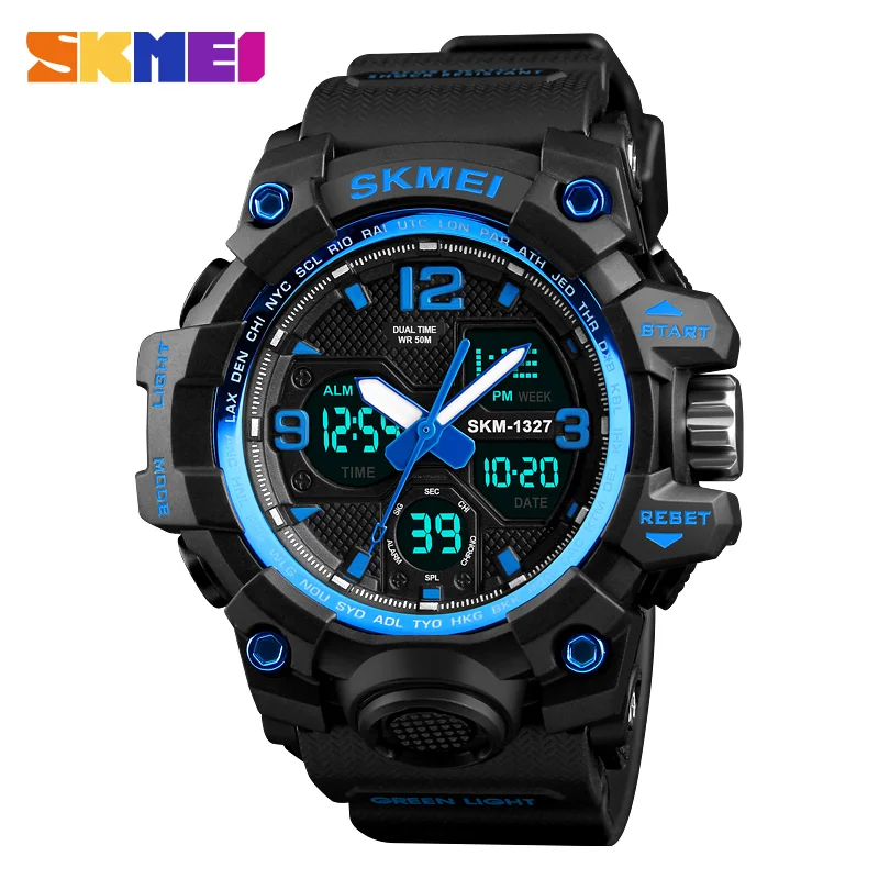 SKMEI 1327 Для мужчин Спорт на открытом воздухе Водонепроницаемый часы Chrono Alarm 2 Time 12/24