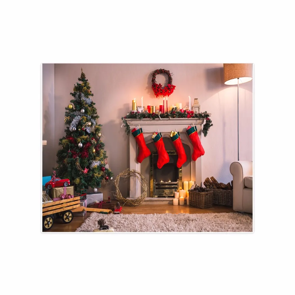 Allenjoy фотографический фон Рождественская елка красные носки на камин Детский