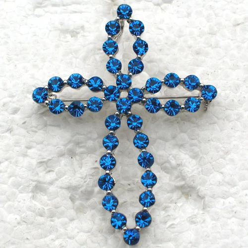 

Cross Brooch Pendant Blue Rhinestone Pin brooches C381 B
