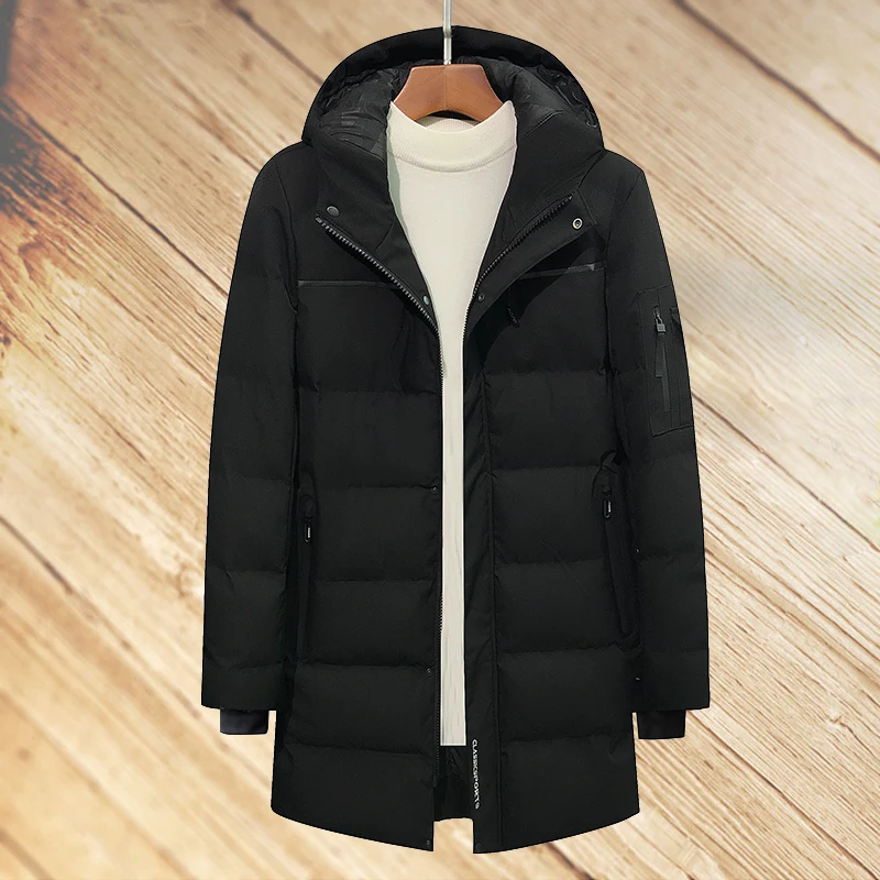 Большие размеры 8XL 7XL 6XL 5XL зимние Новые Длинные парки для куртки с капюшоном Брендовые повседневные мужские теплые пальто с хлопковой подкладкой - Цвет: Black