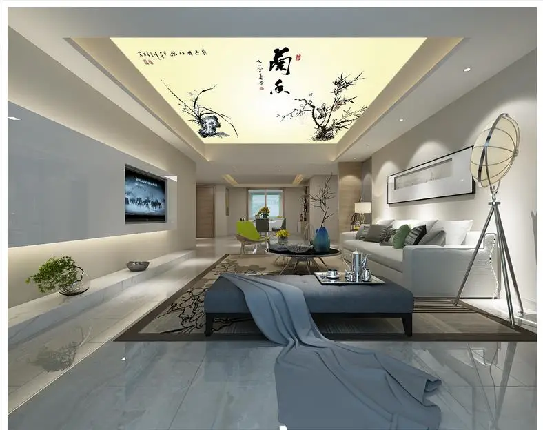 

Пользовательские 3d фото обои, 3d потолочные фрески, обои, мята, Орхидея, бамбук, чернила, живопись, китайский стиль, потолочные фрески