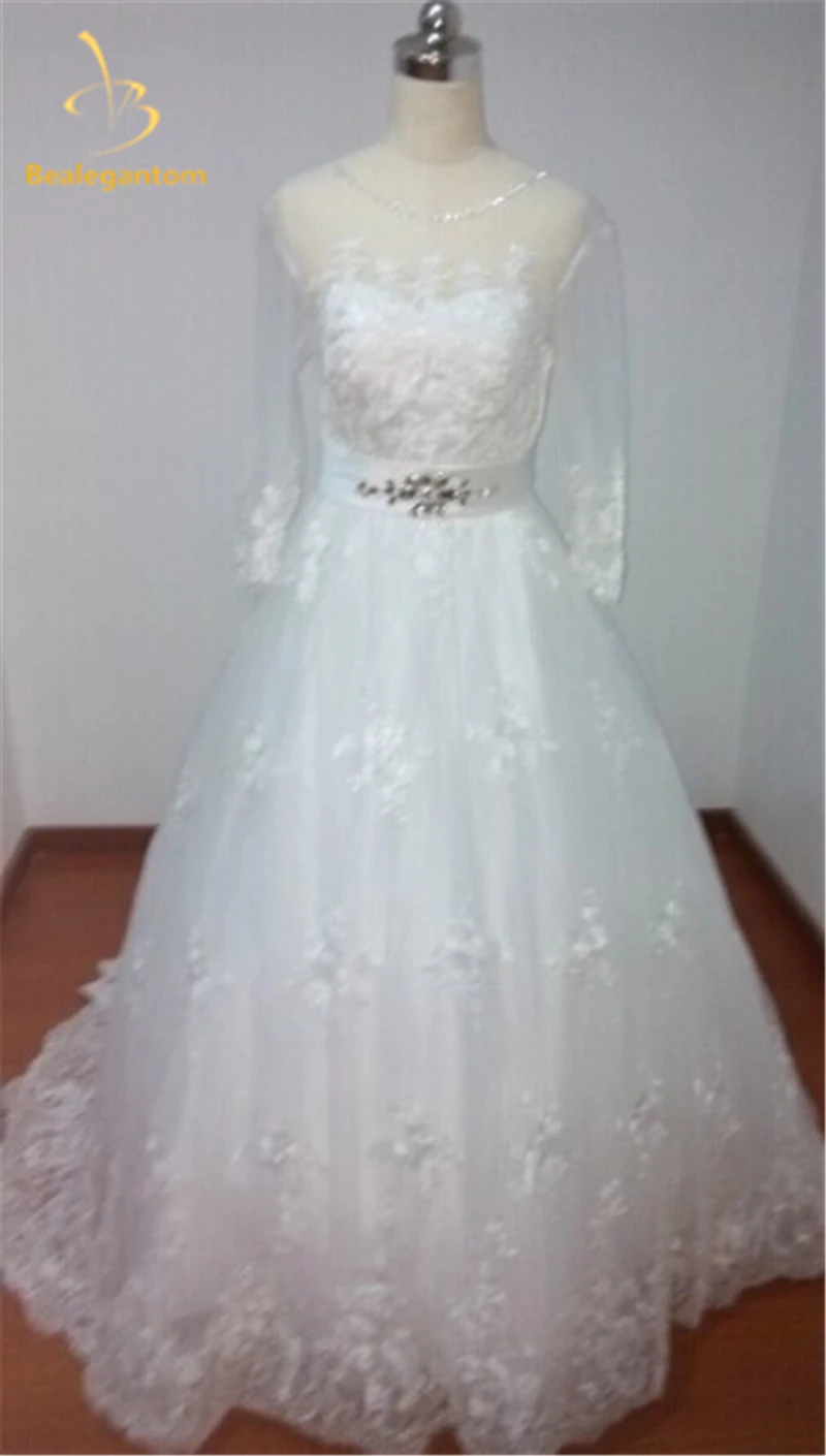 

Bealegantom New Elegant Long Sleeves Lace Wedding Dresses 2019 Appliques Beaded Plus Size Bridal Gowns Vestido De Novia QA1160
