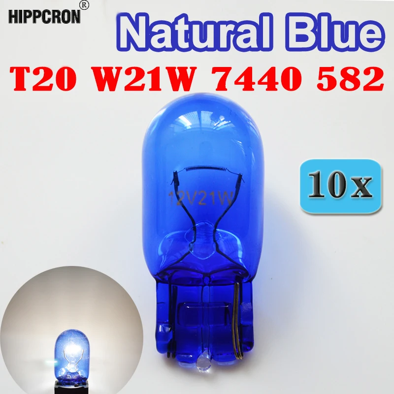 Flytop (10 шт./лот) 582 7440 W21W ксенон T20 натуральное голубое стекло 12 V 21 Вт W3x16d с одиночным