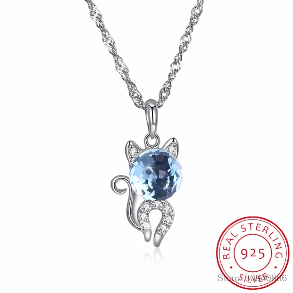 Подвески LEKANI с кристаллами SWAROVSKI в виде милого кота, ожерелья, Настоящее серебро 925 пробы, ошейники на цепочке для женщин и девушек, ювелирные изделия в виде животных