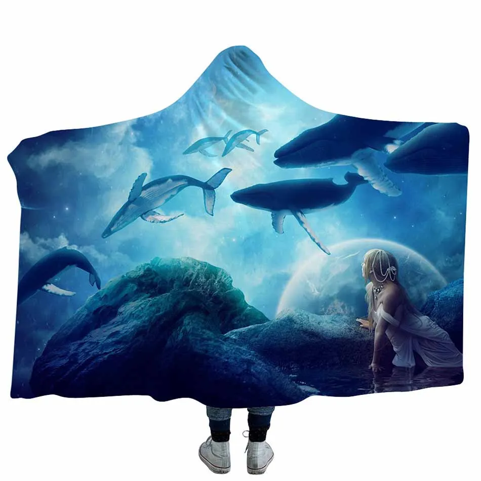 Пользовательский шаблон 3D печатных плюша с капюшоном Одеяло для взрослых малыш