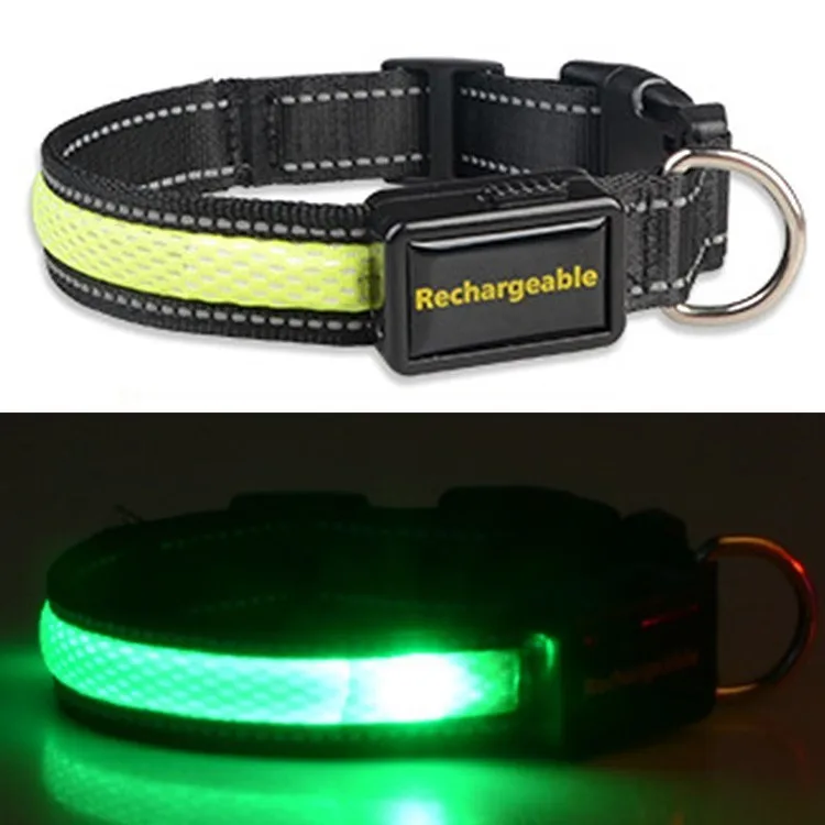 green Светодиодный светящийся светильник-ошейник для собак USB Перезаряжаемый нейлоновый светоотражающий светящийся ошейник светящиеся ночные ошейники для маленьких средних и больших собак - Цвет: green