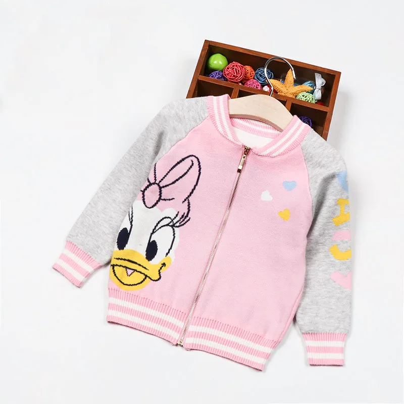 S30198-pink Свитера для мальчиков; Кардиган для девочек; сезон осень-зима; детская одежда; топы с длинными рукавами с рисунком собаки, утки; жаккардовое переплетение - Цвет: S30198-pink