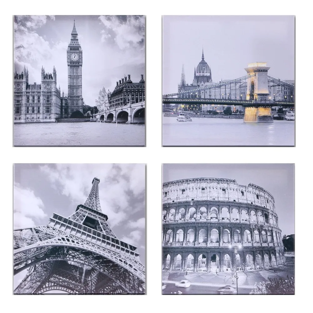 4 шт. без рамки знаменитые здания Римский Колизей Биг Бен Эйфелева башня Картина