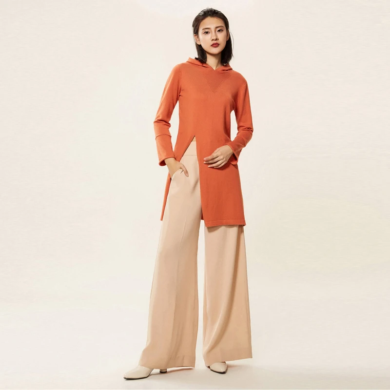 Fashion Sweater Women Long Sleeve Top Knitted Sweaters Pullovers High Split Hem Casual Knitwear Solid Women's Clothing | Женская