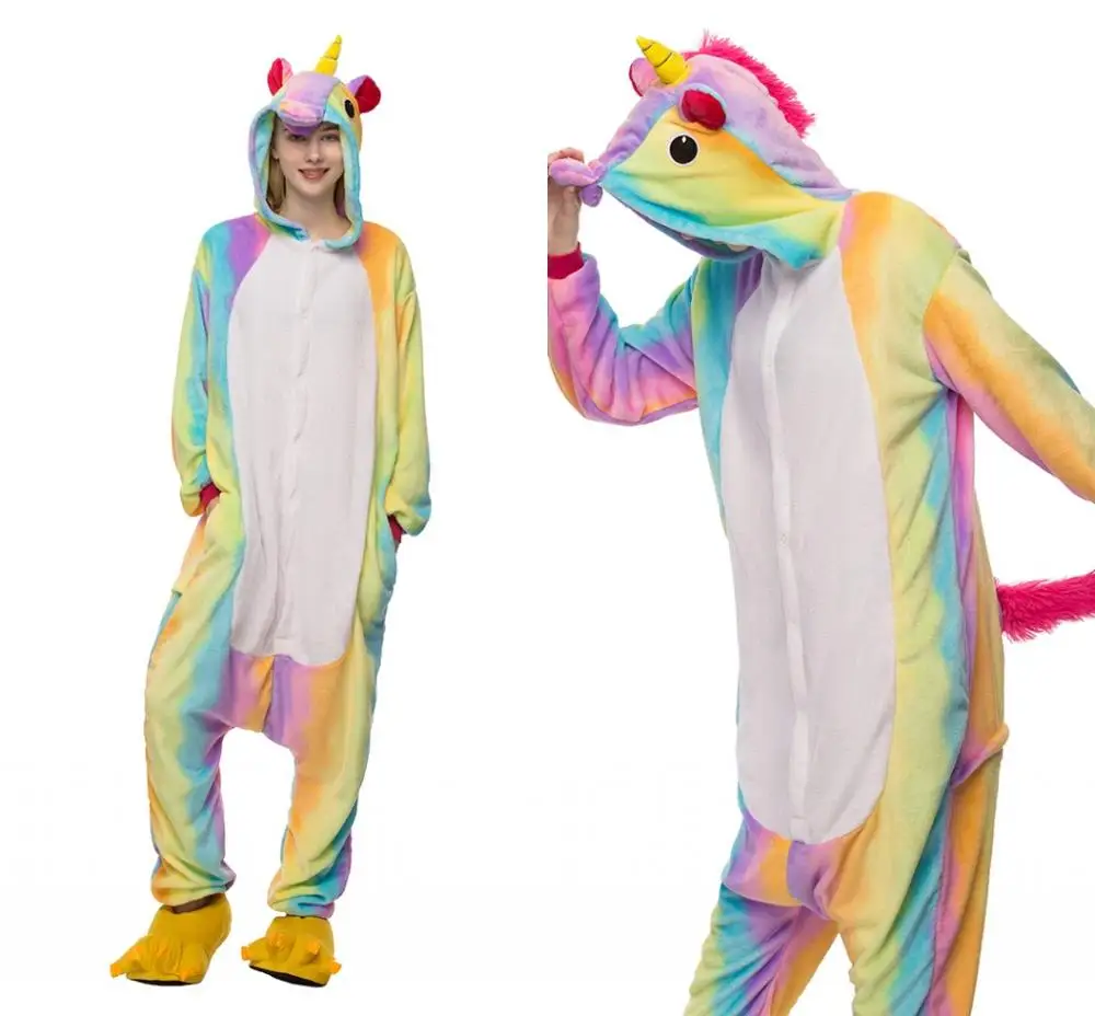 1405 Rainbow Unicorn Дешевые зимние пижамные комплекты с единорогом для женщин и мужчин, парные комбинезоны с животными, домашняя пижама, фланелевые пижамы для взрослых для костюмированной вечеринки, одежда для сна - Цвет: 1405 Rainbow Unicorn