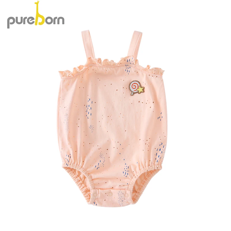 Pureborn/боди для новорожденных девочек Хлопковая дышащая одежда без рукавов с