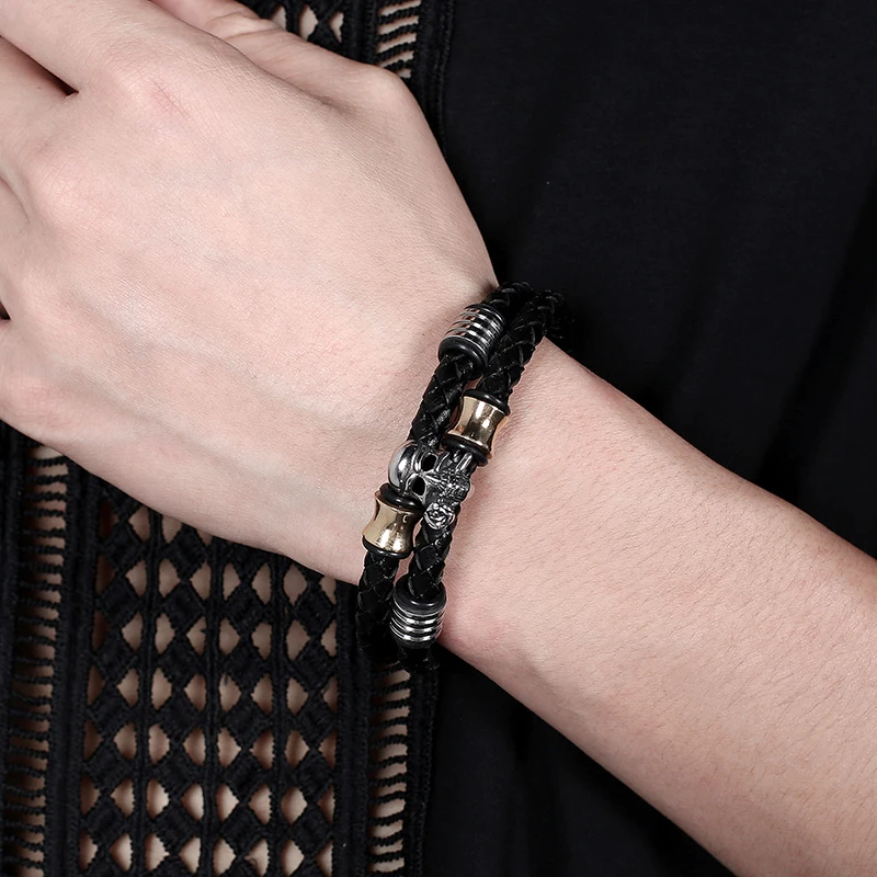 MOZO Модные мужские браслеты Плетеные Кожаные веревочные цепи из нержавеющей