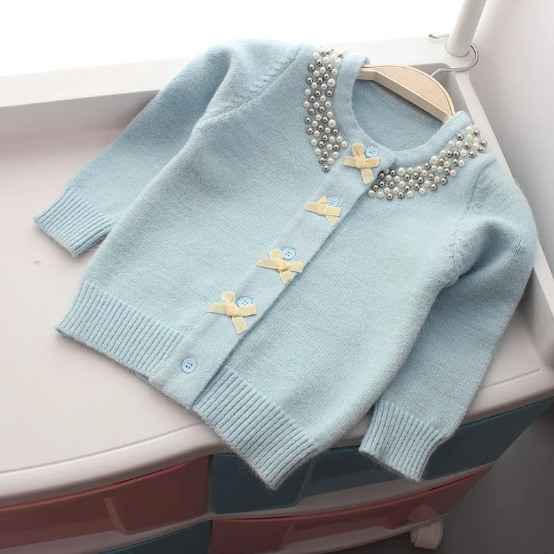 

Rlyaeiz 2019 Spring Autumn Baby Girls Sweater Fashion Pure Color Beading Cute Girls Knitted Cardigan Toddler For 2-7Y