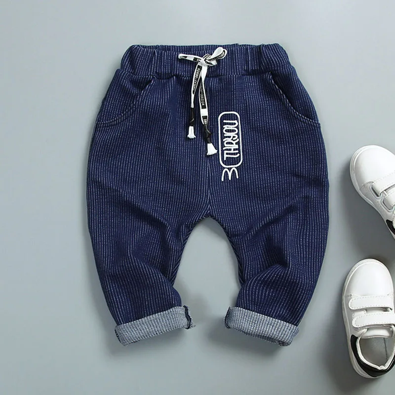 Осенние детские длинные брюки для мальчиков одежда младенцев в полоску с буквами