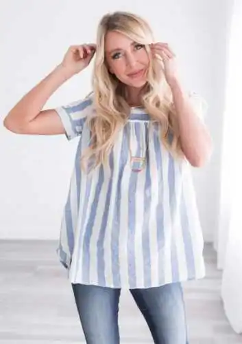 

Striped Women Summer Holiday Beach Short Sleeve Blouses Shirts Woman Ladies Casual Loose Tops Streetwear Blusa Feminina