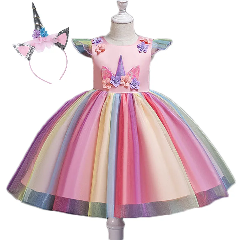 Вечерние платья принцессы для девочек 2-10 лет радужные маленьких на день рождения