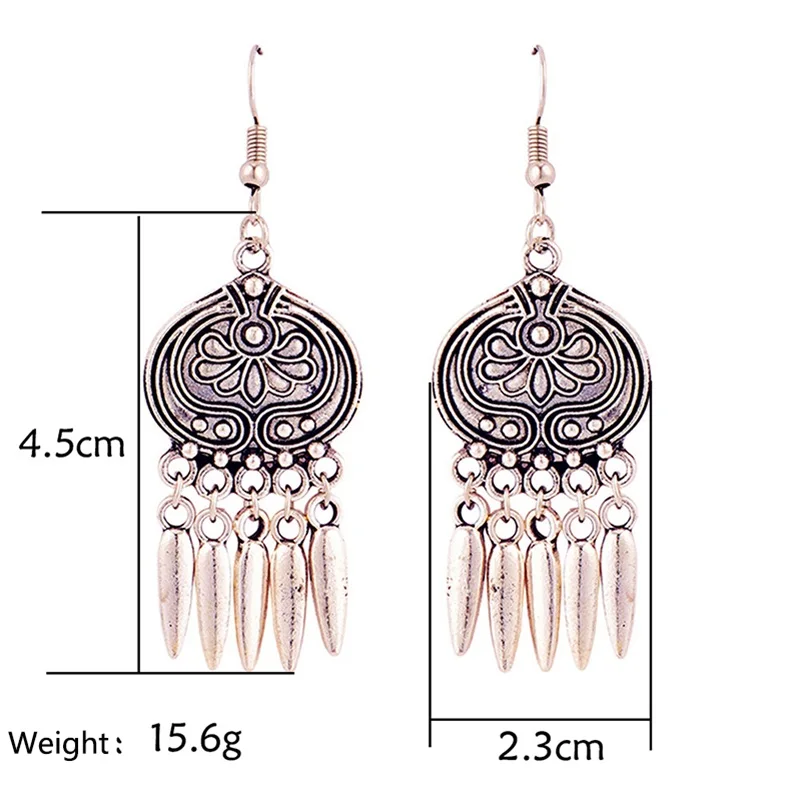 2 Pcs/Set Feather Pendant Bohemian Fringed 001 Earrings Carved Round Flowers Women Beach Party Jewelery Long Earring | Украшения и