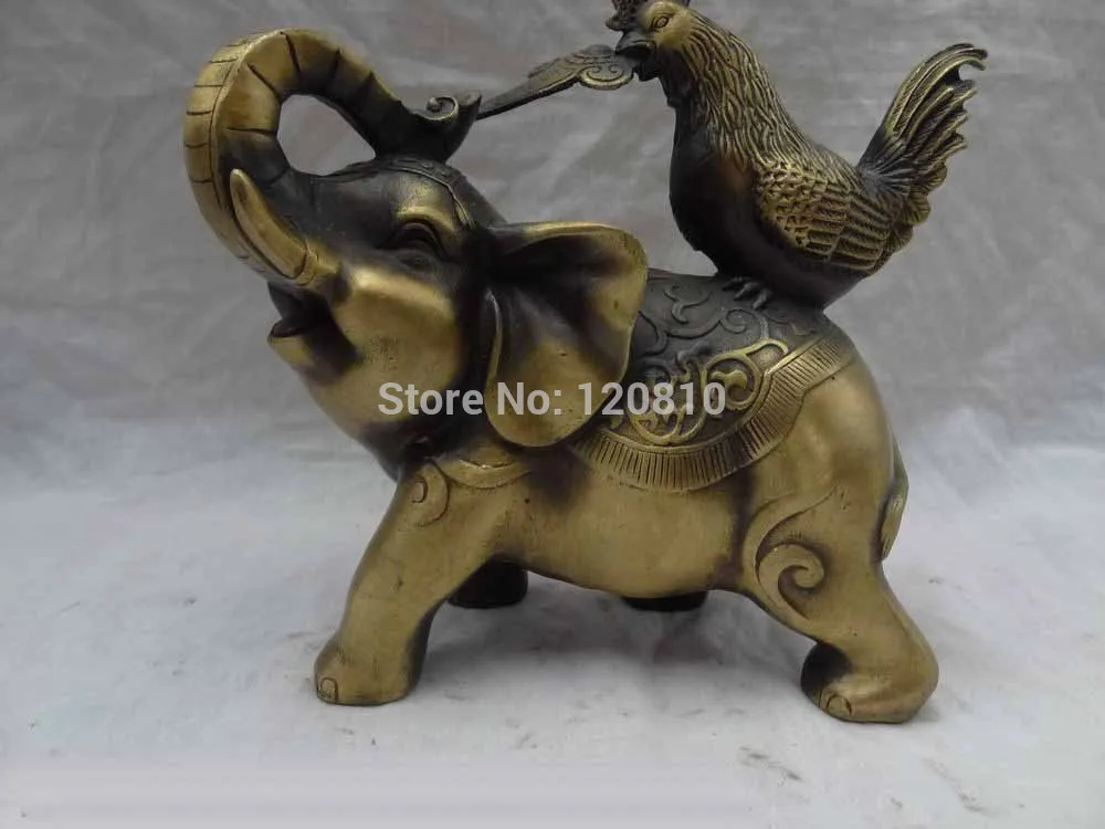 ZSR 8&quot Chinese Bronze Zodiac Figurine Wealth RuYi Cock Ride JiXiang Elephant Statue z | Дом и сад