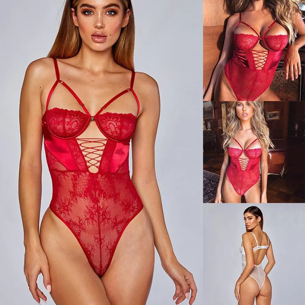 Women Crossing Straps Sleeveless Backless Lace Sexy Bodysuit One-piece Lingerie | Teddies &amp Bodysuits