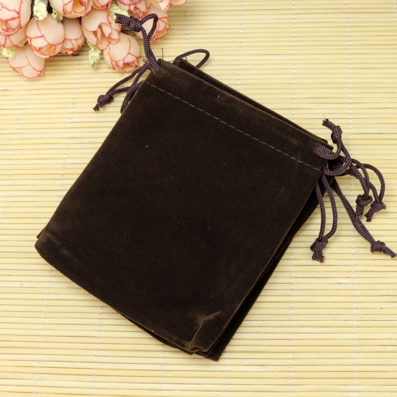

Wholesale 50pcs/lot 10x12cm Coffee Velvet Bag Charms Jewelry Packaging Bags Small Drawstring Gift Bag Pouches Can Custom Logo