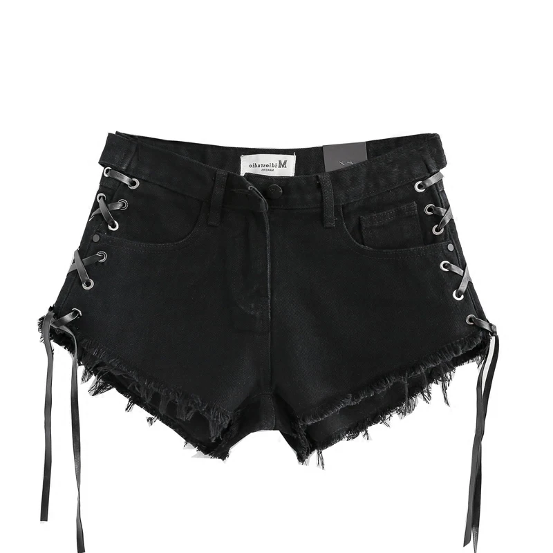 2018 Европа и США Ретро галстук джинсовые шорты тонкий высокая талия Сплит горячие