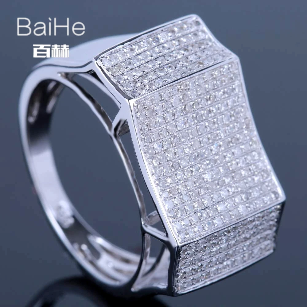 BAIHE Стерлинговое Серебро 925 1CT сертифицированное H/SI круглая огранка натуральные бриллианты обручальное мужское классическое Ювелирное кольцо