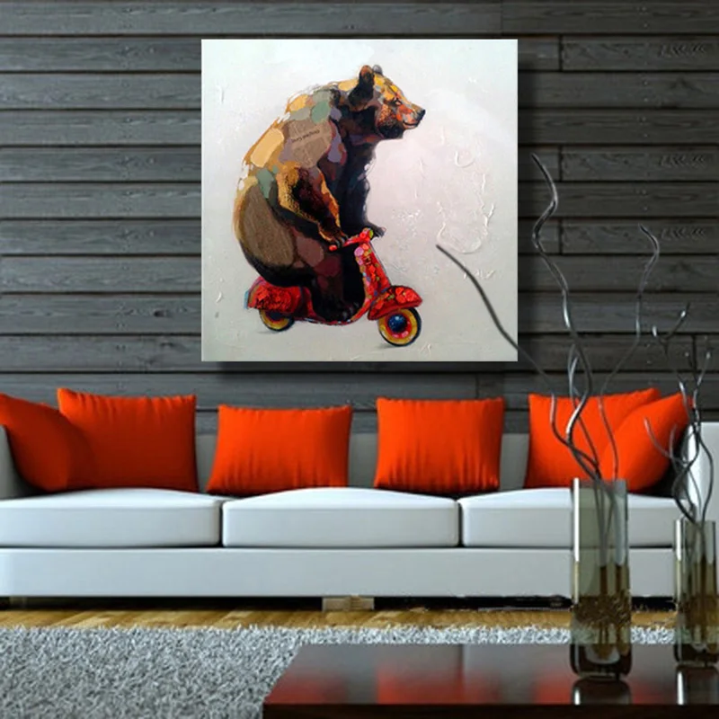 Картины маслом на холсте Ручная роспись милый медведь для езды велосипеде