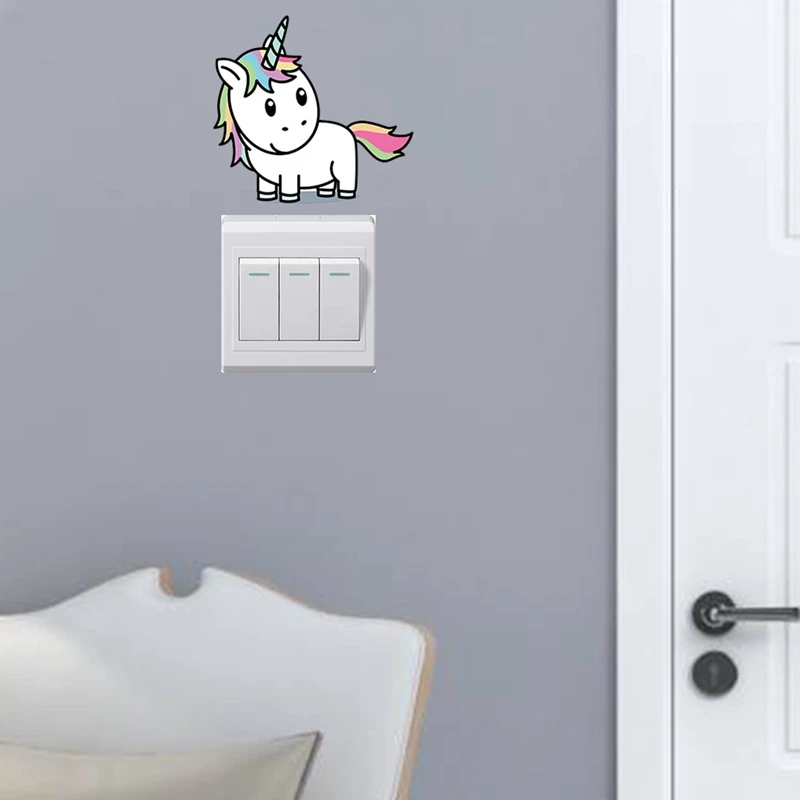 Мультфильм Цвет Фул свет единорога переключатель настенные наклейки для детской