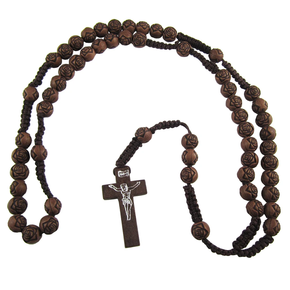Чудесные пластиковые розы четки на веревке перевязанный шнурок Росарио|rosaries