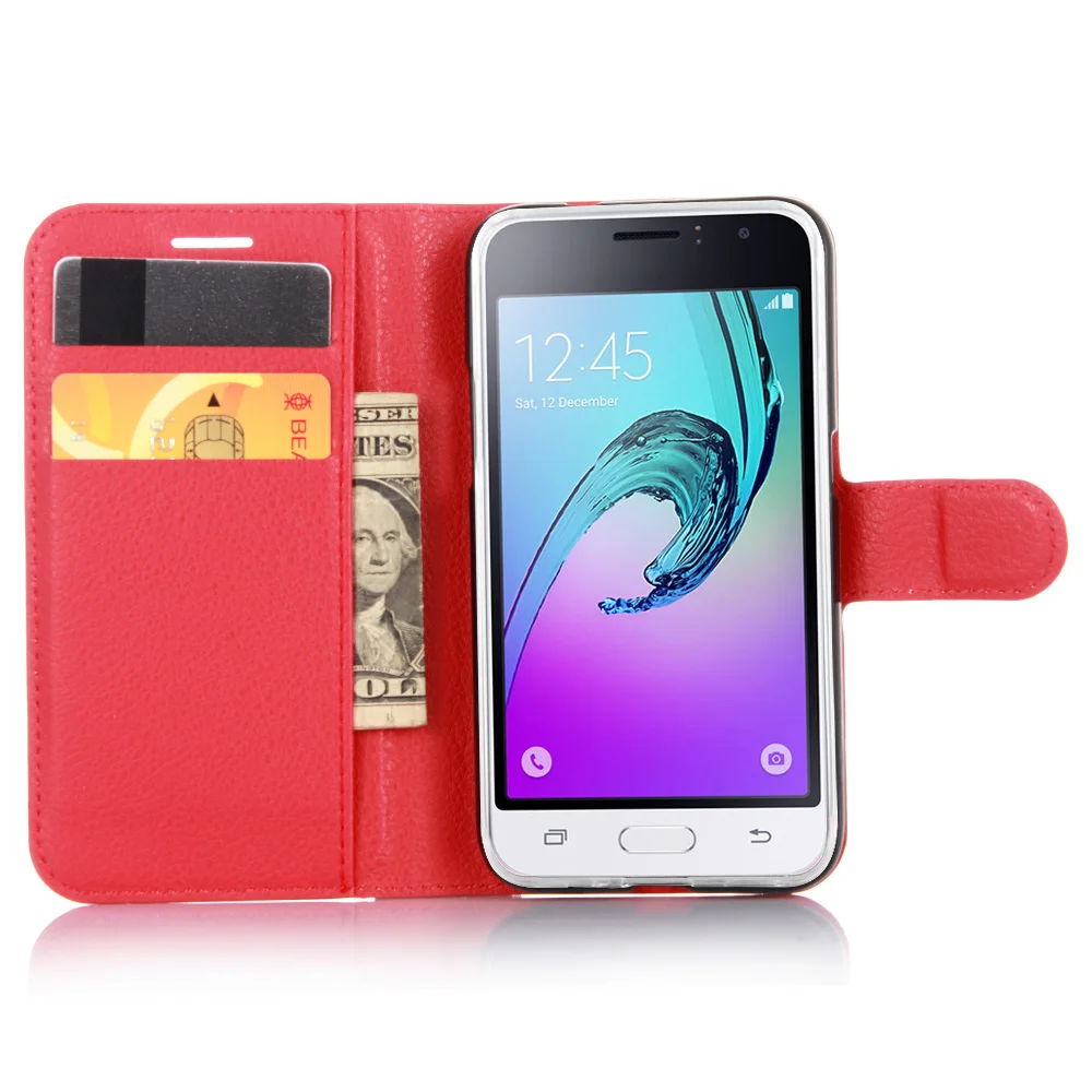 Чехол-книжка для Samsung Galaxy J120 J1 (2016) кожаный с рисунком личи отделением карт черный