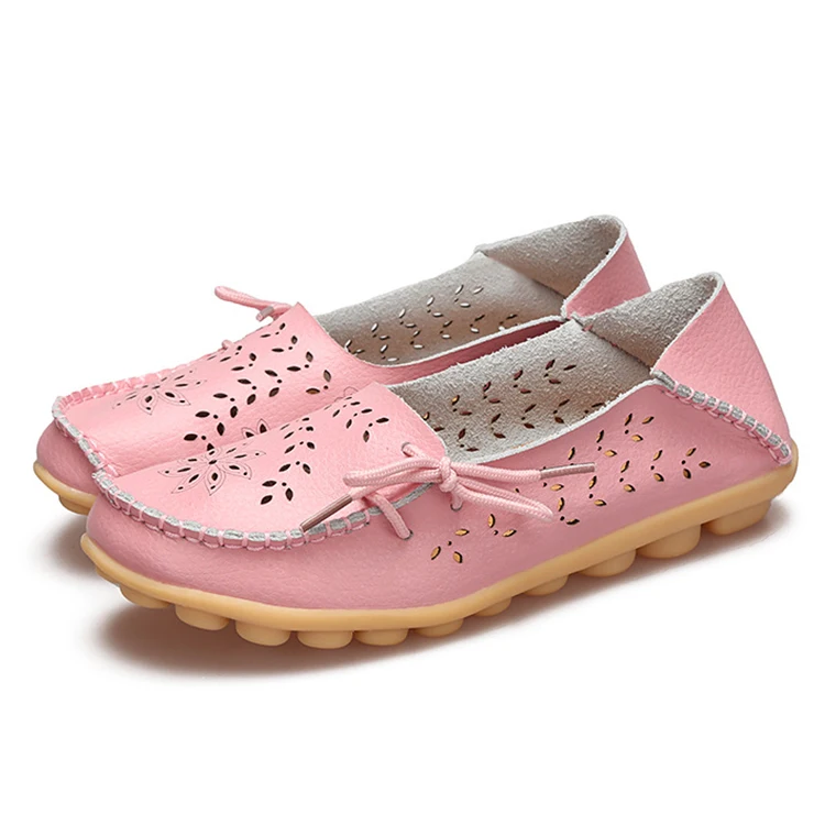 Pink Женские балетки на плоской подошве; женские дышащие туфли из натуральной кожи с вырезами; Moccains; женская обувь с закрытым носком; однотонные балетки; женская обувь - Цвет: Pink