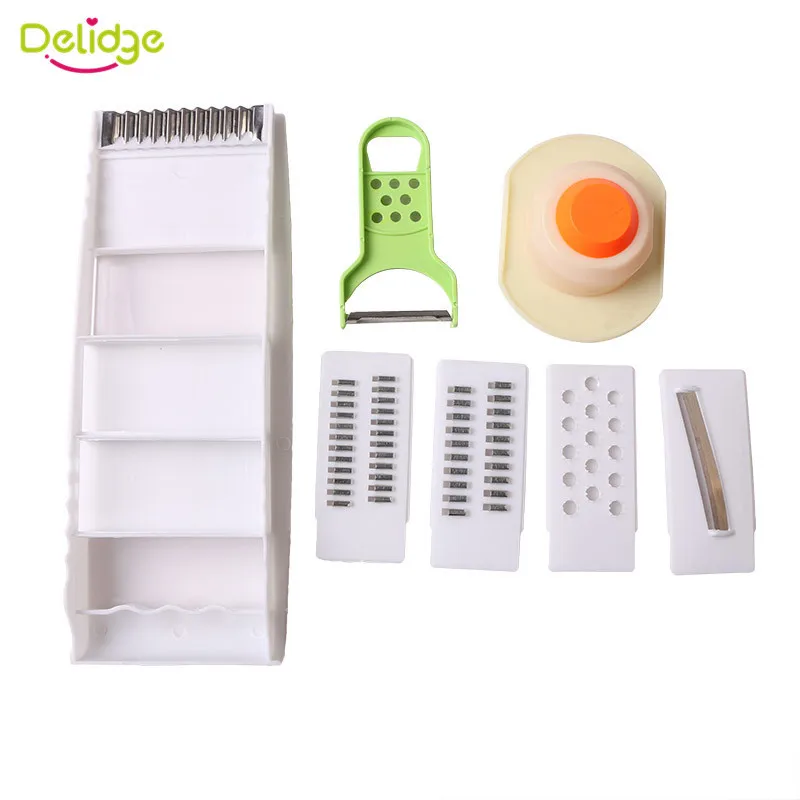Delidge 7 шт./компл. овощерезка моркови картофеля огурец Slicer измельчитель с защитное устройство Пластик Резку Овощей