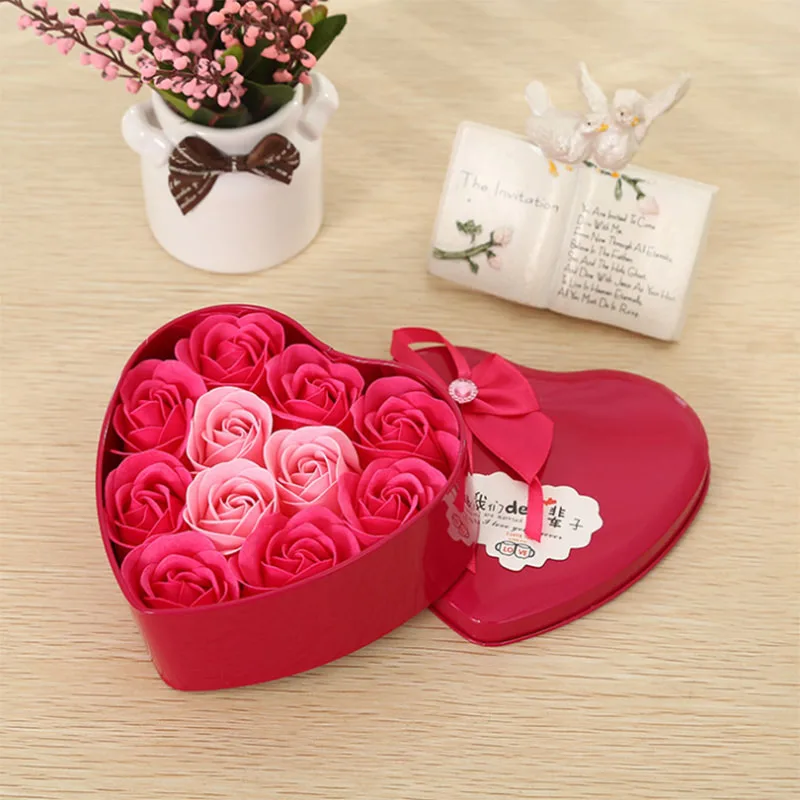 11 Pink 3/6/7/11 шт творческие подарки искусственные розы мыло цветок с принтом в виде сердец и железный ящик вечный цветок на праздник, день рождение, подарок ко Дню Святого Валентина - Цвет: 11 Pink