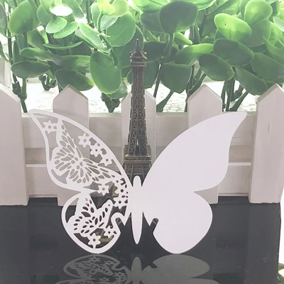 CC0031 50pcs White Butterfly Heart Laser Cut Table Mark Wine Glass Name Place Cards Baby Shower Wedding Birthday Party DIY Decorations - Цвет: CC0031