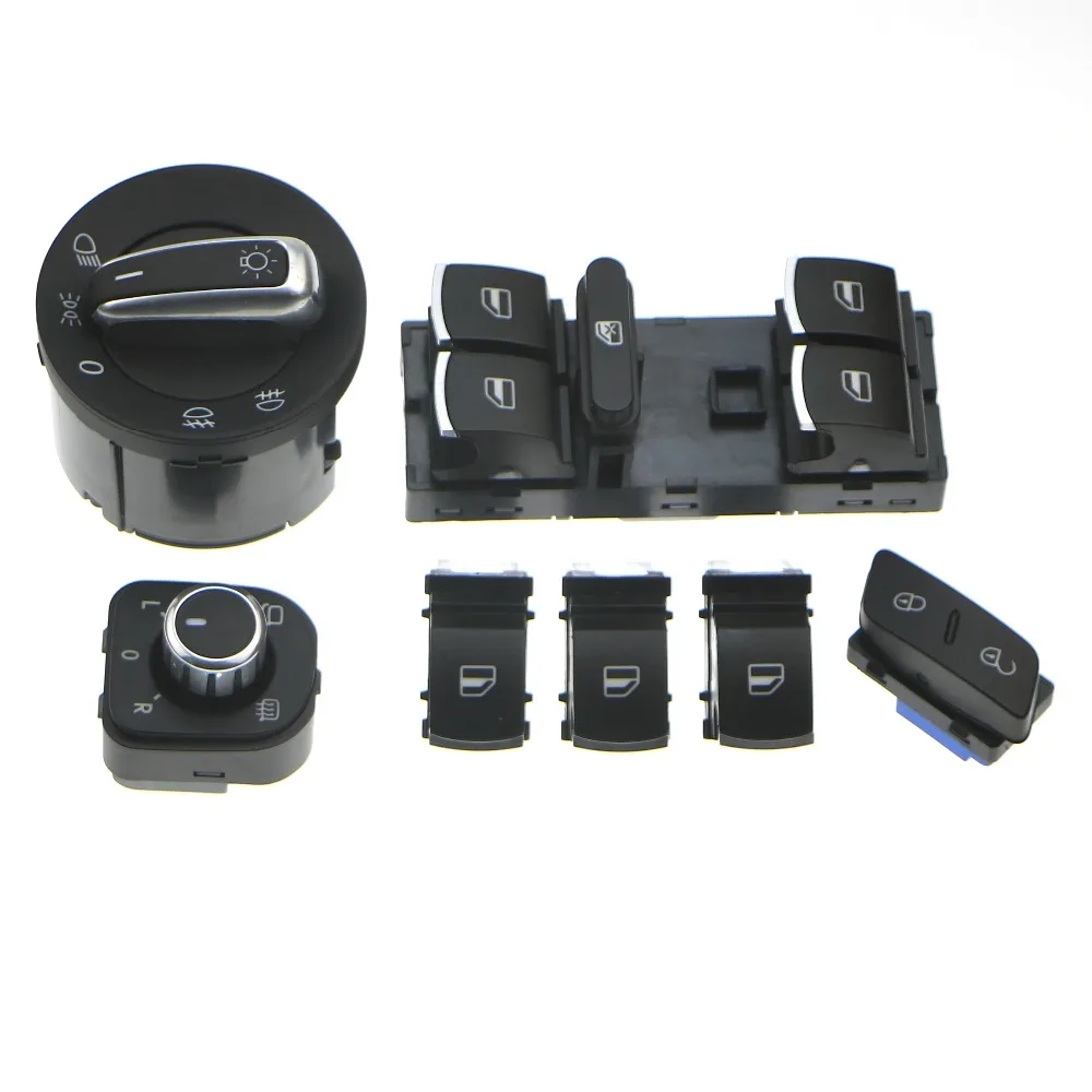 

SJACCM Chrome Headlight Switch + Side Glass Rearview Mirror Master Knob For VW Tiguan Rabbit Golf Jetta 5ND 941 431 A 5ND959565B