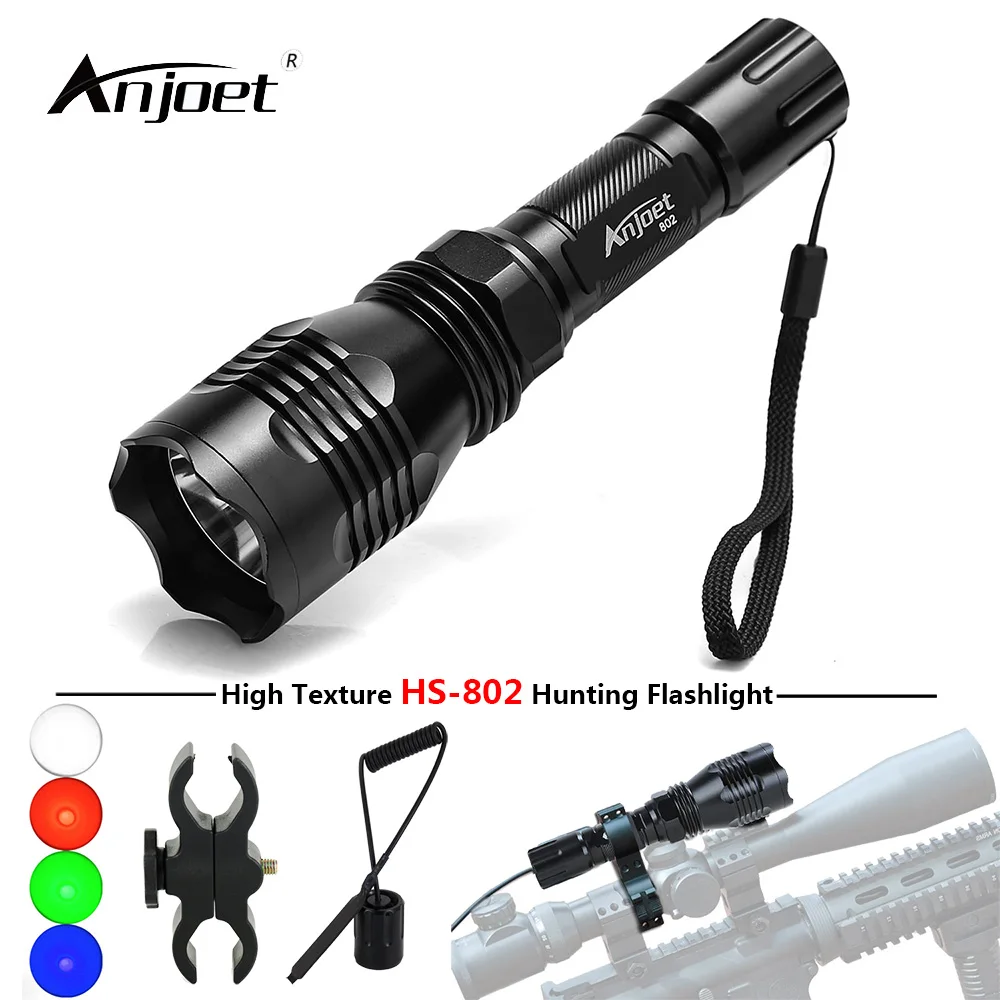 

ANJOET HS-802 Tactical LED Flashlight L2/Q5 Single file Torch lamp + Remote Pressure Switch+Gun Mount Use 18650 battery