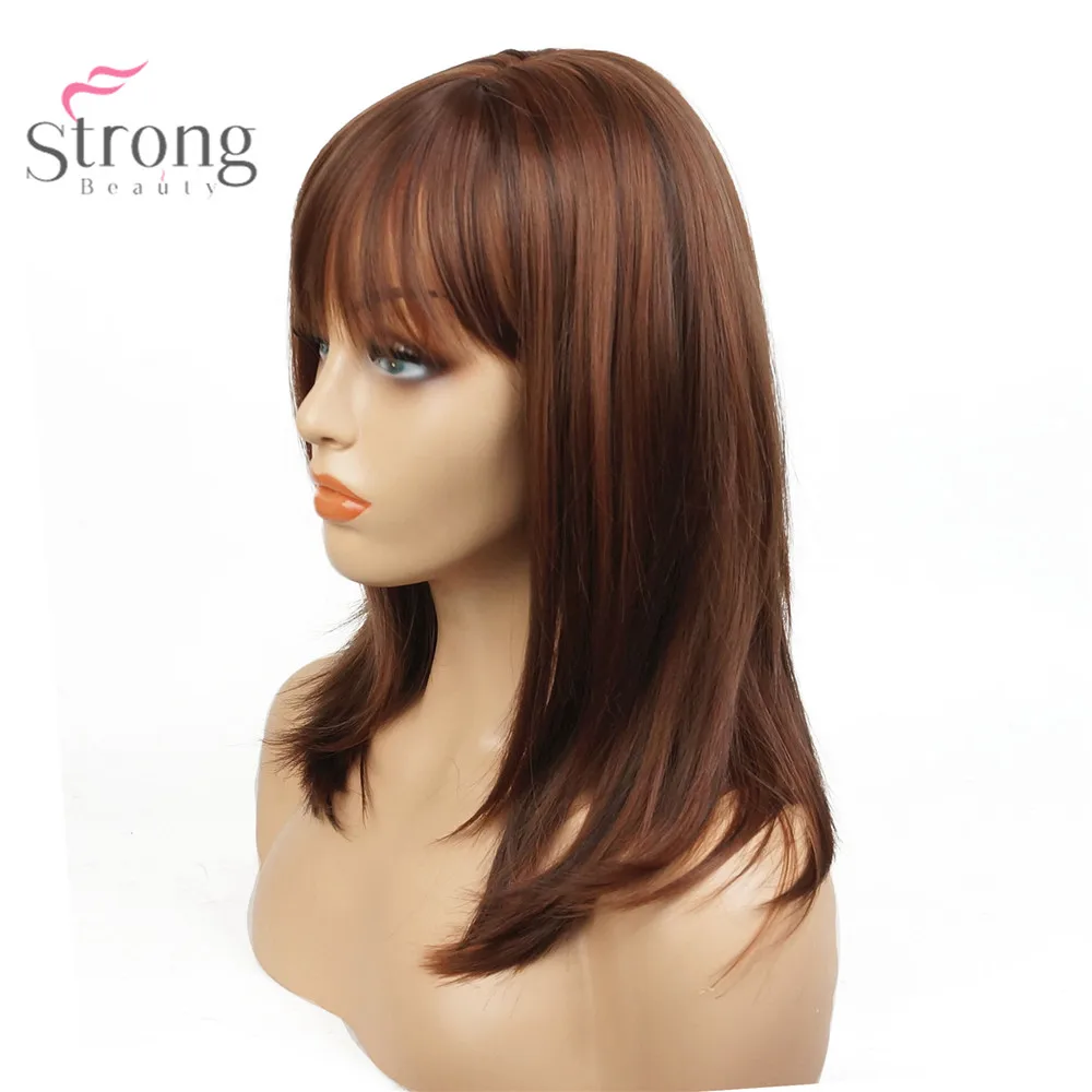 StrongBeauty auburne длинный прямой парик Боб опрятный челка Женские синтетические