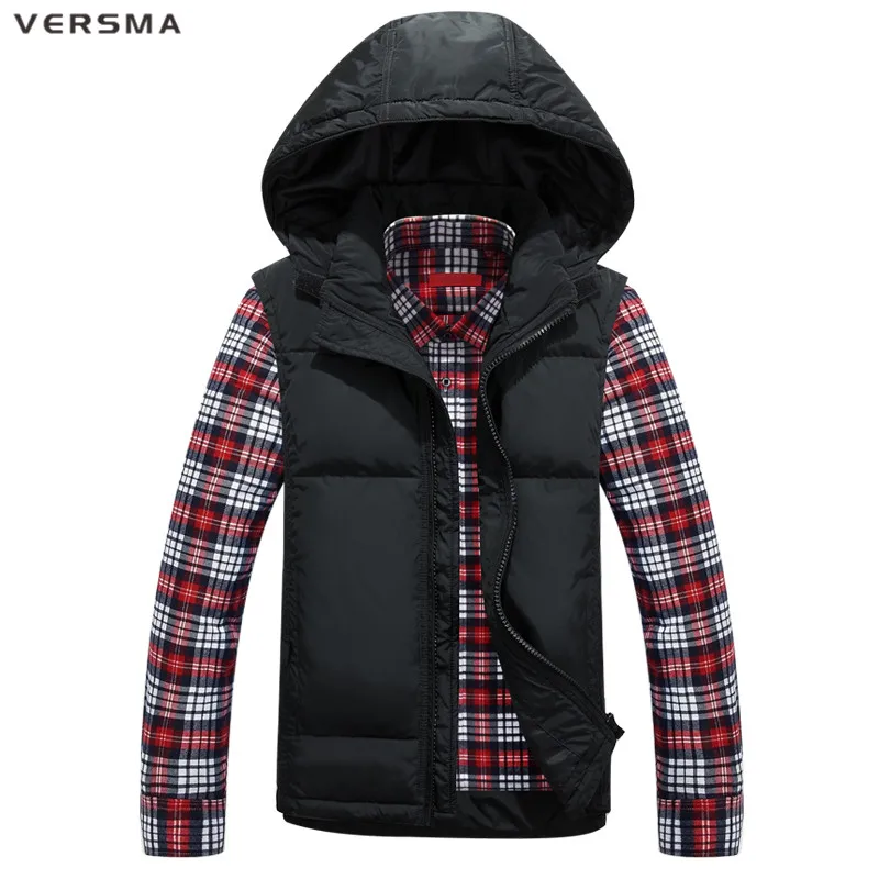 VERSMA Slim Fit зима теплая куртка без рукавов пуховой жилет для мужчин черный с
