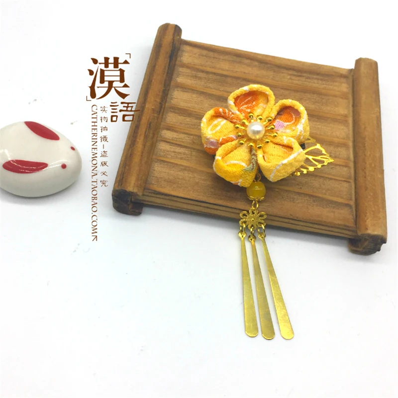 Hand Made Hairpin Cotton Cloth Hair Clip Cherry Barrettes Japanese Style Anime Cosplay Custom Accessories Kimono Fan | Тематическая