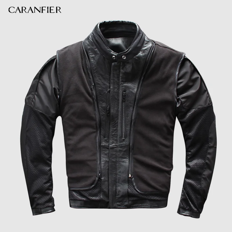 Куртка из натуральной кожи CARANFIER Мужская многофункциональная мотоциклетная