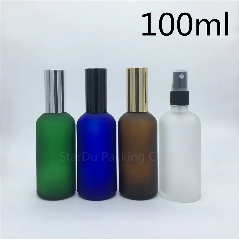 Travel Bottle 100ml Amber Blue Green Transparent Frosted Glass Bottle With sprayer, 100cc Perfume Bottle Spray Bottles 10pcs