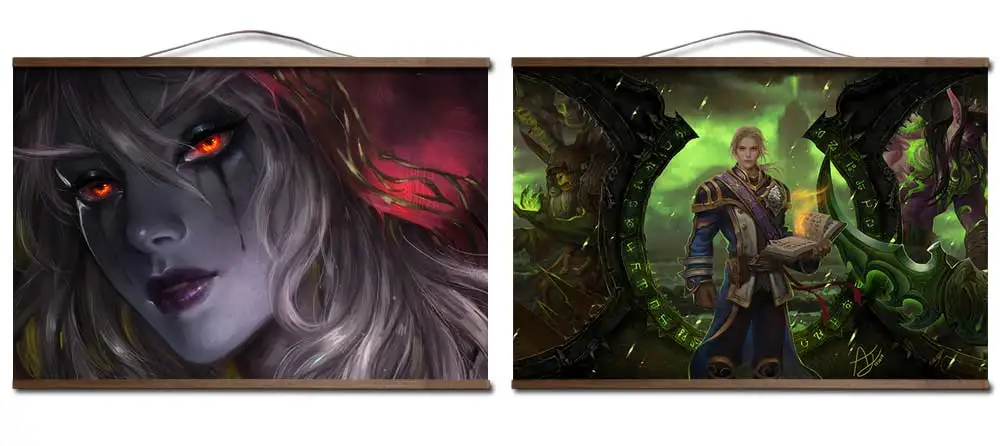 World of Warcrafts Битва за Azeroth плакат Sylvanas Anduin Jaina плакат с твердой древесины подвесной прокрутки украшения живопись