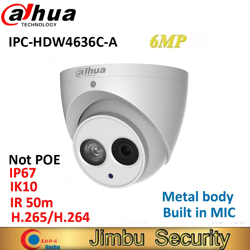 Сетевой видеорегистратор Dahua 6MP IP камера IPC HDW4636C A металлический корпус Встроенный