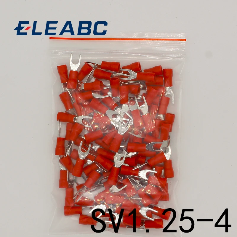 SV1.25-4 Red Furcate вилка Spade 22~ 16AWG провода обжимной прессованный терминалы кабельный провод разъем 100 шт./упак. SV1-4 SV