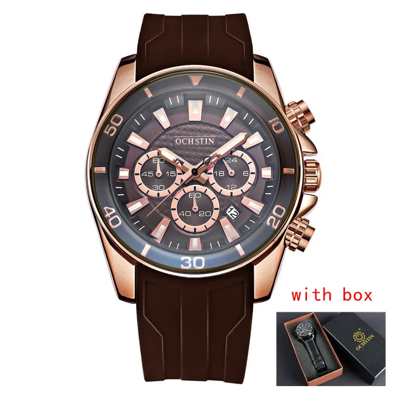 coffee 094 box OCHSTIN спортивные часы для мужчин Лидирующий бренд Авто Дата силиконовый ремешок Кварцевые военные наручные часы мужские водонепроницаемые светящиеся Relogio Saat - Цвет: coffee 094 box
