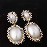 luxury rhinestones pave hanging vintage bridal big long drop pearl earrings for wedding brides jewelry