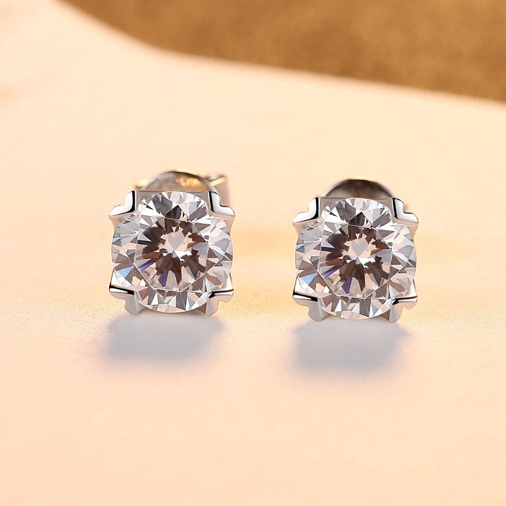 DR романтический 925 серьги гвоздики для женщин один 1ct Круглый прозрачный